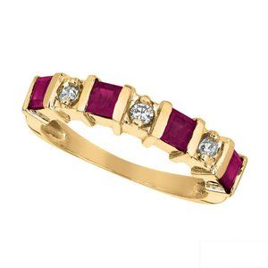 0.87 Carat Natural Ruby and Diamond Ring Band 14K Yellow Gold